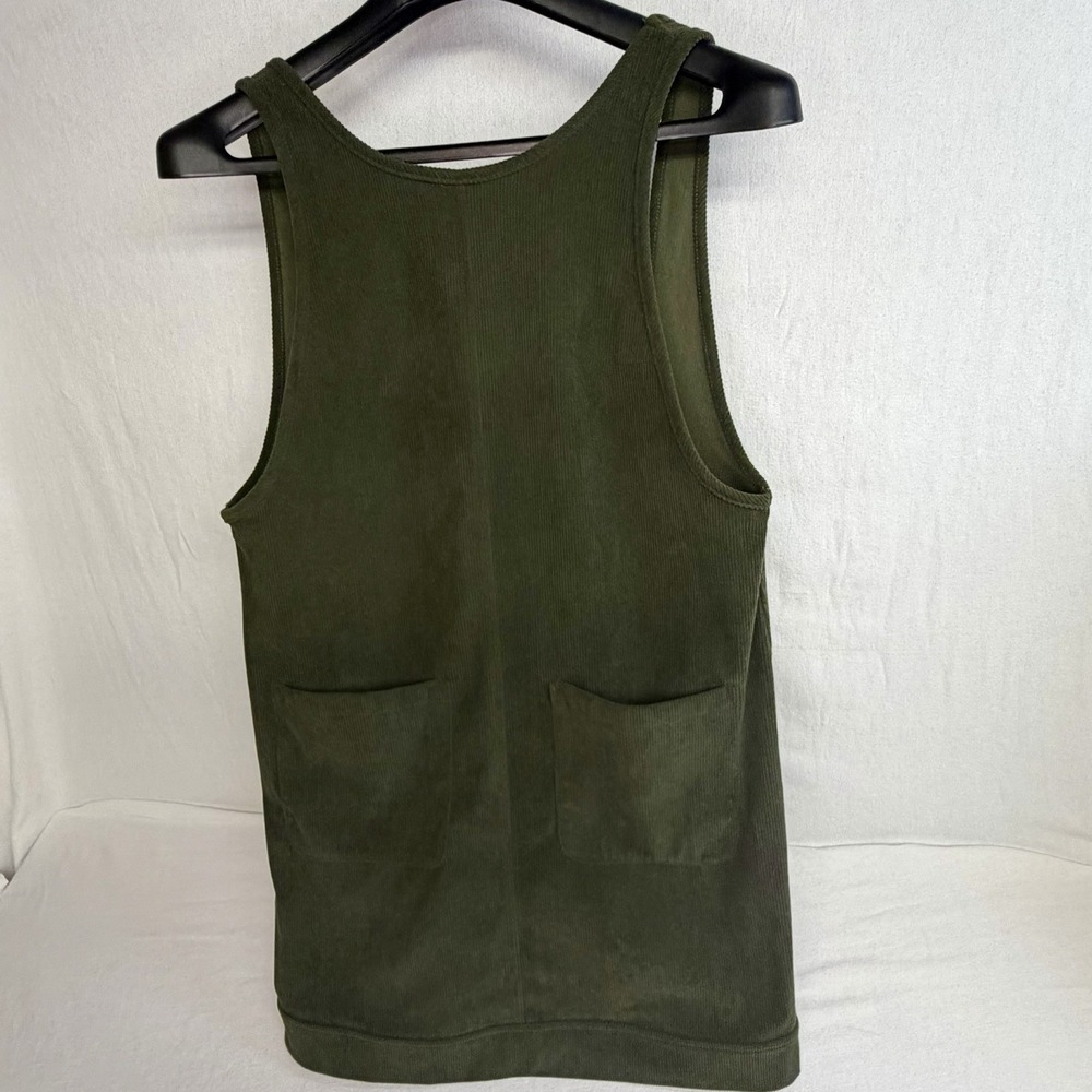 Women's Dark Green Corduroy Sleeveless Mini Dress Jumper Fall Fairy Cottage 90's
